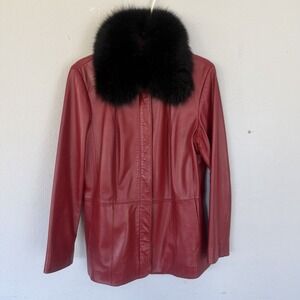 Y2K Preston & York Leather Jacket Detachable Fox Fur Collar Sz M Coat Lambskin